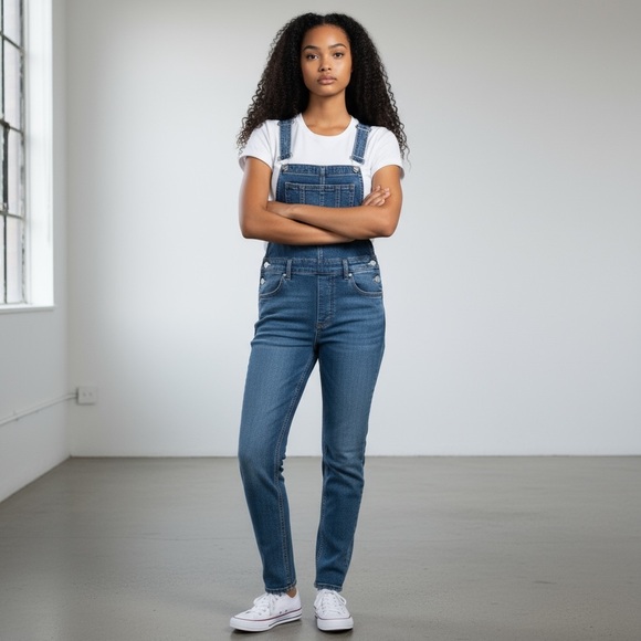 ⭐️ Free People Denim Jean Overalls Coveralls Size 26R - Picture 5 of 13